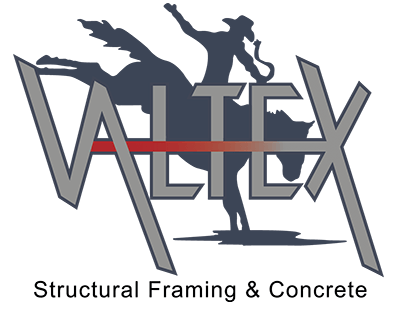 Valtex LLC Logo - Man riding bucking horse behind Valtex LLC lettering